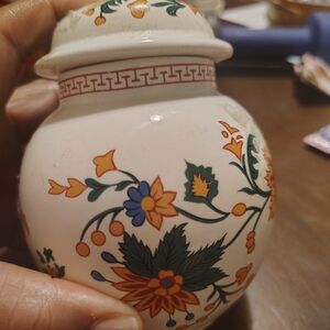 Hand-Painted Floral Ceramic Vase - White with Orange & Blue Accents